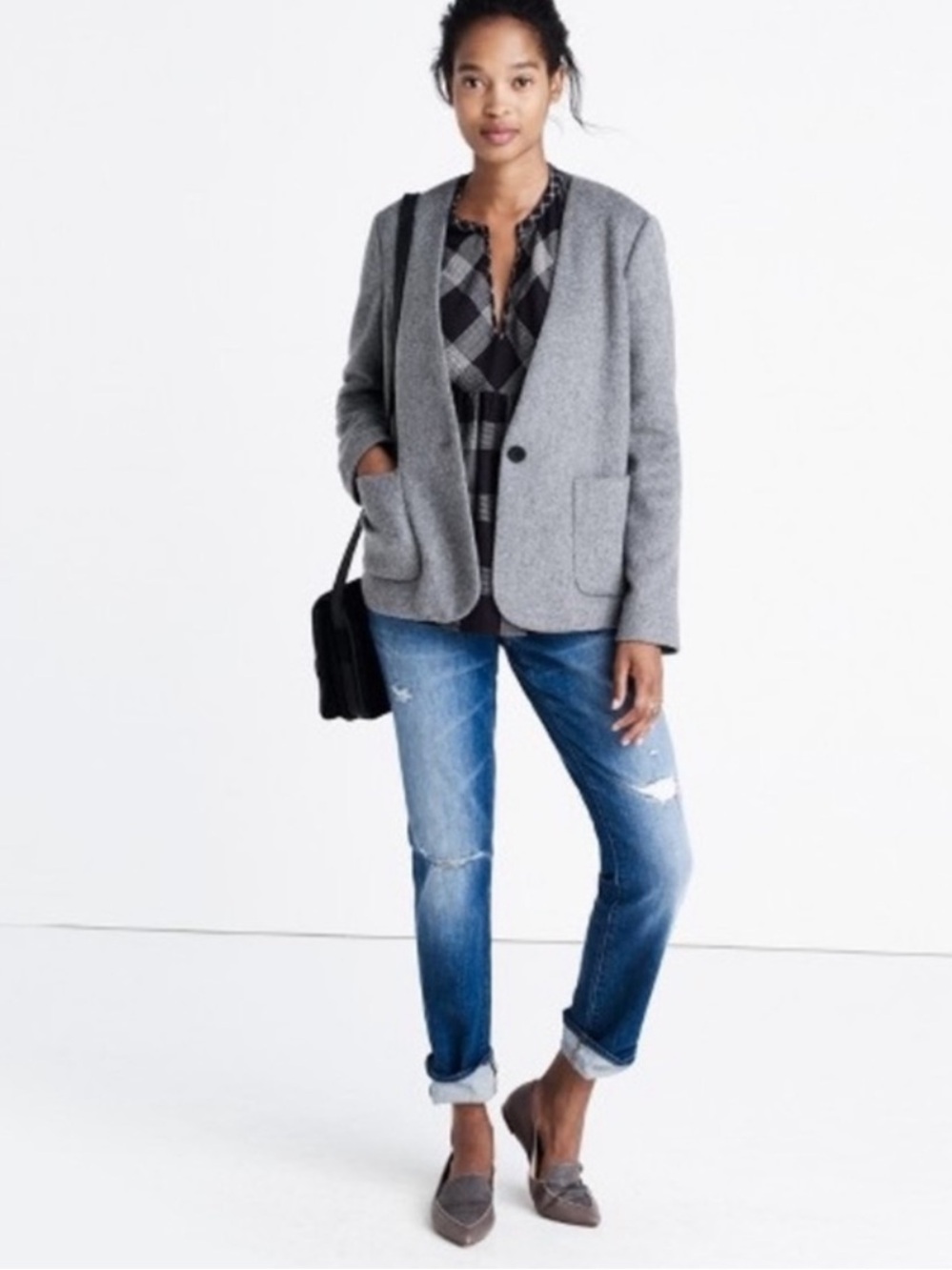 Madewell Carrington Wool Blend Blazer
Single Button Unstructured Gray Size Small
